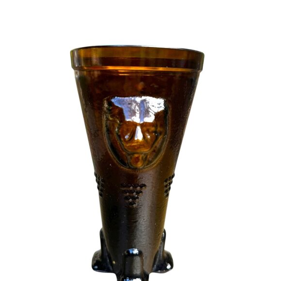 Vtg Amber Glass Römer Humpen Vase Lion Head & Bear Paw Motifs MCM Original Box - Picture 2 of 14